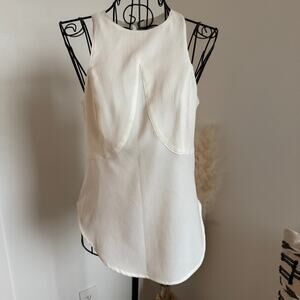 Blessed Are The Meek White Sleeveless Top XS | Elegant Asymmetrical Design